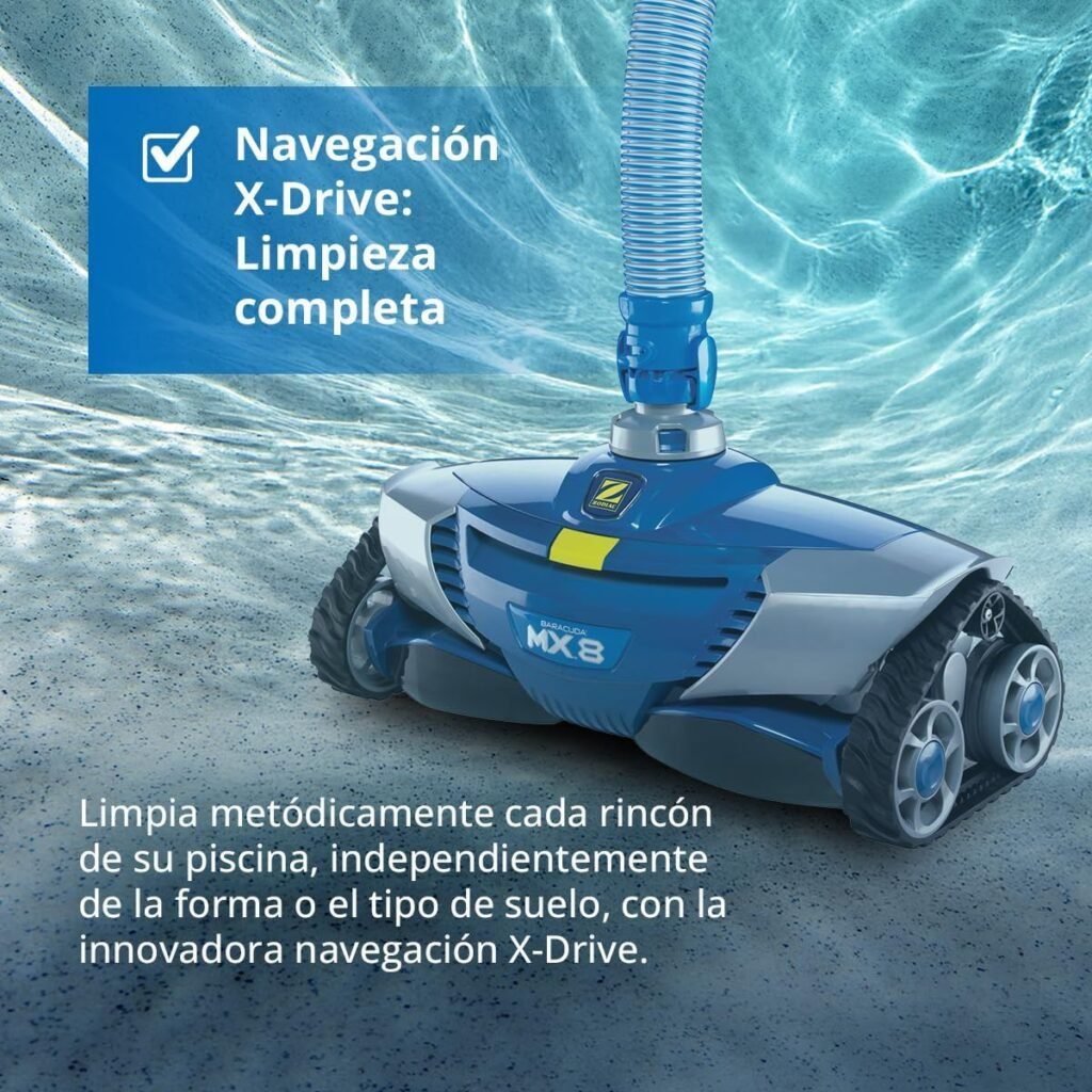Imagen del limpiafondos automático Zodiac MX8 para piscinas, robot aspiradora de succión de alto rendimiento, diseño robusto y eficiente para limpieza completa de piscinas, ideal para opiniones y reseñas de usuarios.