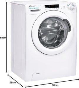 Imagen de la lavadora Candy Smart CS 14102DE/1-S de 10 kg y 1400 RPM, diseño moderno en color blanco, ideal para familias numerosas. Lavadora eficiente y espaciosa con múltiples programas de lavado.