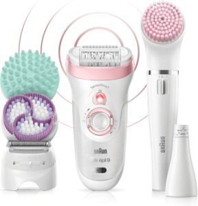 Imagen del producto Braun Silk-épil 9 Kit Depiladora Eléctrica Mujer, 9-995 Deluxe 9 en 1. Depiladora inalámbrica con tecnología Wet & Dry, cabezales intercambiables y accesorios para una depilación precisa y suave. Ideal para cuerpo, rostro y zonas sensibles.