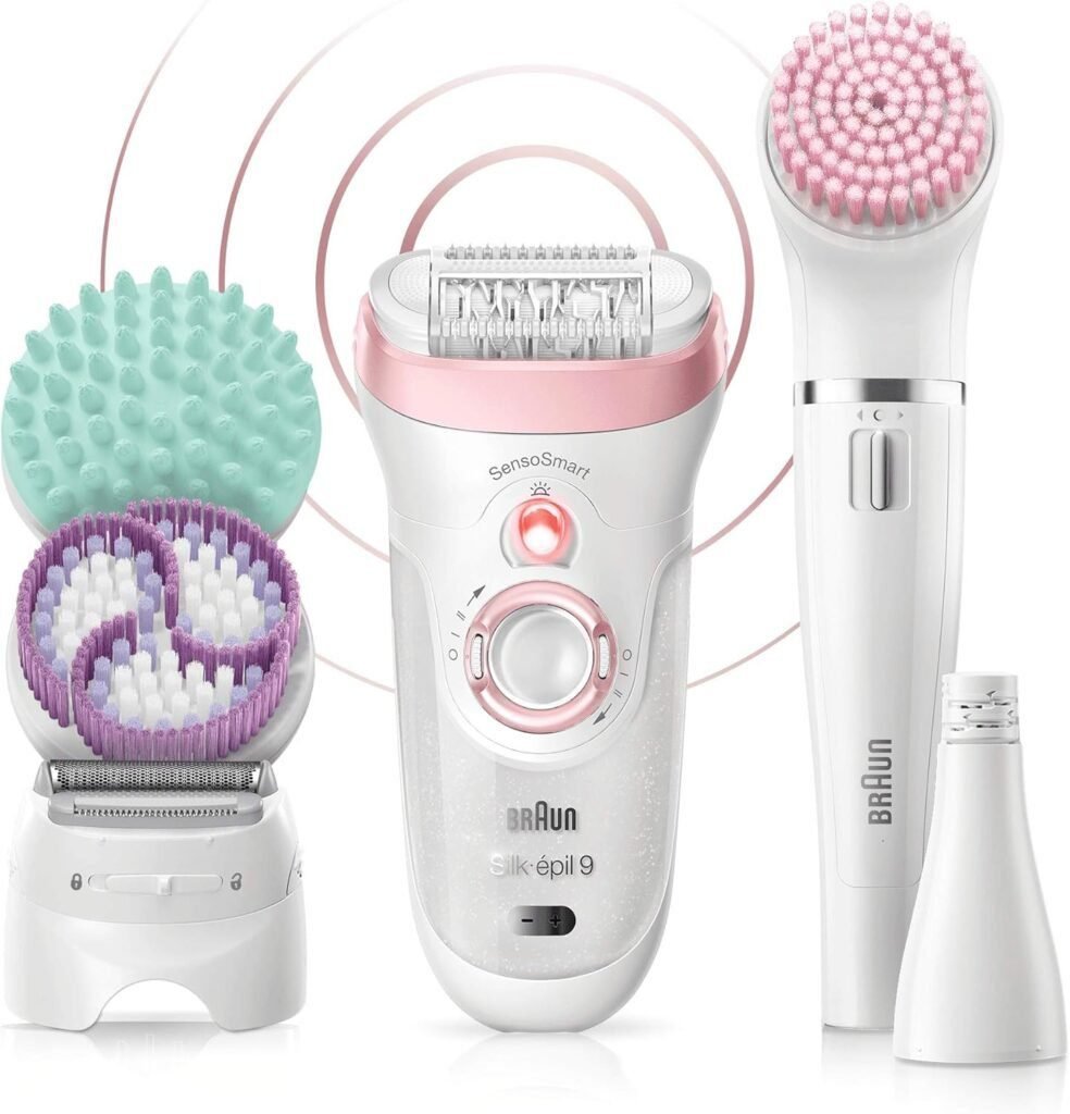 Imagen del producto Braun Silk-épil 9 Kit Depiladora Eléctrica Mujer, 9-995 Deluxe 9 en 1. Depiladora inalámbrica con tecnología Wet & Dry, cabezales intercambiables y accesorios para una depilación precisa y suave. Ideal para cuerpo, rostro y zonas sensibles.