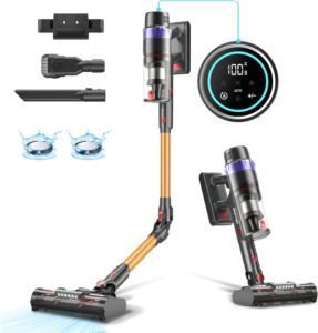 Aspiradora sin cable **PRETTYCARE 45KPA/530W/60Mins** en color elegante, con un diseño ligero y ergonómico. Potente succión de **45 KPA** y motor de **530W** para una limpieza eficiente. Batería de larga duración de **60 minutos**. Incluye accesorios para diversas superficies y tecnologías avanzadas de filtrado. Ideal para hogares con mascotas y alfombras.