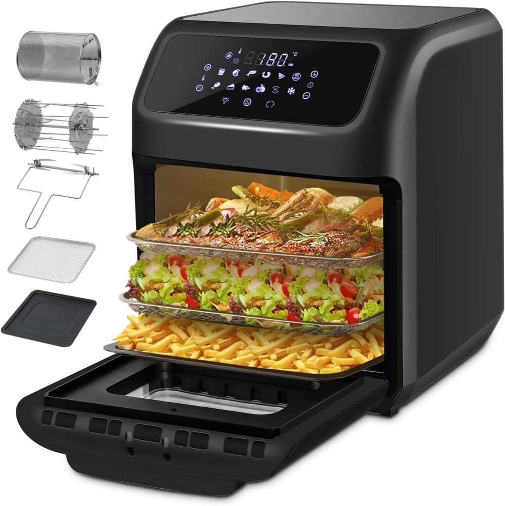 Imagen de la **LLIVEKIT Freidora de Aire Caliente 12L** con diseño moderno y amplia capacidad. Ideal para cocinar sin aceite de manera saludable. Con múltiples funciones y accesorios para freír, asar y hornear fácilmente.