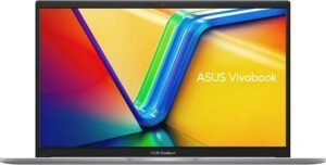 Imagen del portátil ASUS Vivobook 15 F1504ZA-NJ691W en vista frontal, mostrando su diseño moderno, pantalla Full HD y teclado ergonómico. Ideal para conocer opiniones y características de este potente equipo.