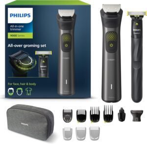 Imagen de la Philips Recortadora de Barba Serie 9000. Diseño ergonómico y de alta precisión para un afeitado perfecto. Con cuchillas autoafilables y múltiples ajustes de longitud para un acabado profesional en casa.