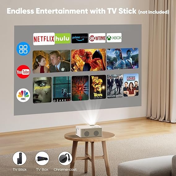 Proyector Bluetooth AKATUO 8500 lúmenes, mini proyector portátil de alta resolución. Diseño compacto, ideal para cine en casa y presentaciones. Compatibilidad con múltiples dispositivos.