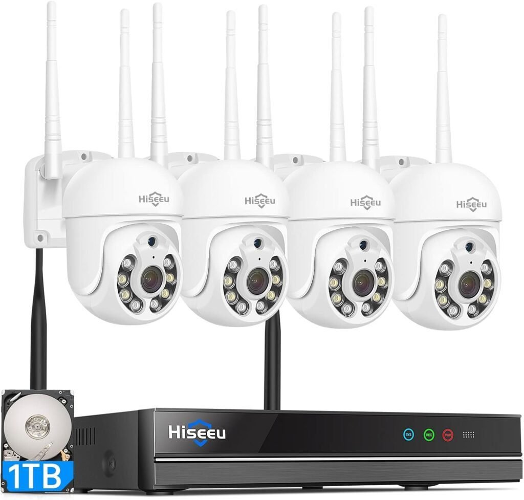 Kit de Cámara de Vigilancia WiFi Exterior Hiseeu 5MP – Sistema de seguridad con cámaras inalámbricas, visión nocturna y detección de movimiento. Ideal para el hogar y negocio, con fácil instalación y acceso remoto.