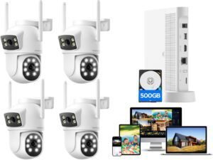 Kit de Cámaras de Vigilancia WiFi Exterior CAMCAMP 4MP con visión nocturna, detección de movimiento y resistencia al agua. Sistema de seguridad inalámbrico para hogar o negocio.