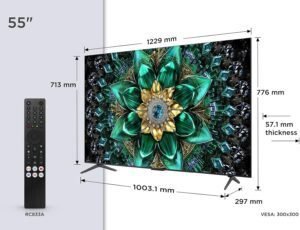 Imagen del televisor TCL 55Q6C de 55 pulgadas con tecnología QD-Mini LED, resolución 4K HDR Premium y funciones Smart TV, diseño moderno y marco delgado ideal para entretenimiento en el hogar.