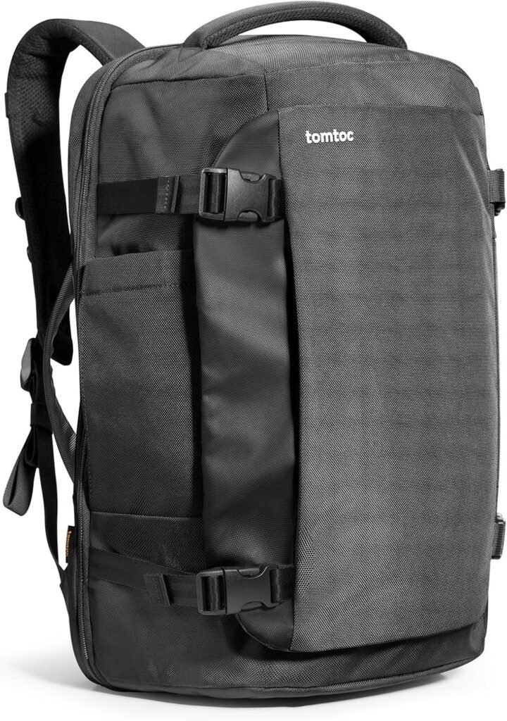 Mochila de viaje tomtoc 40L TSA Friendly, ideal como equipaje de mano. Diseño espacioso y resistente, perfecta para viajes y negocios.