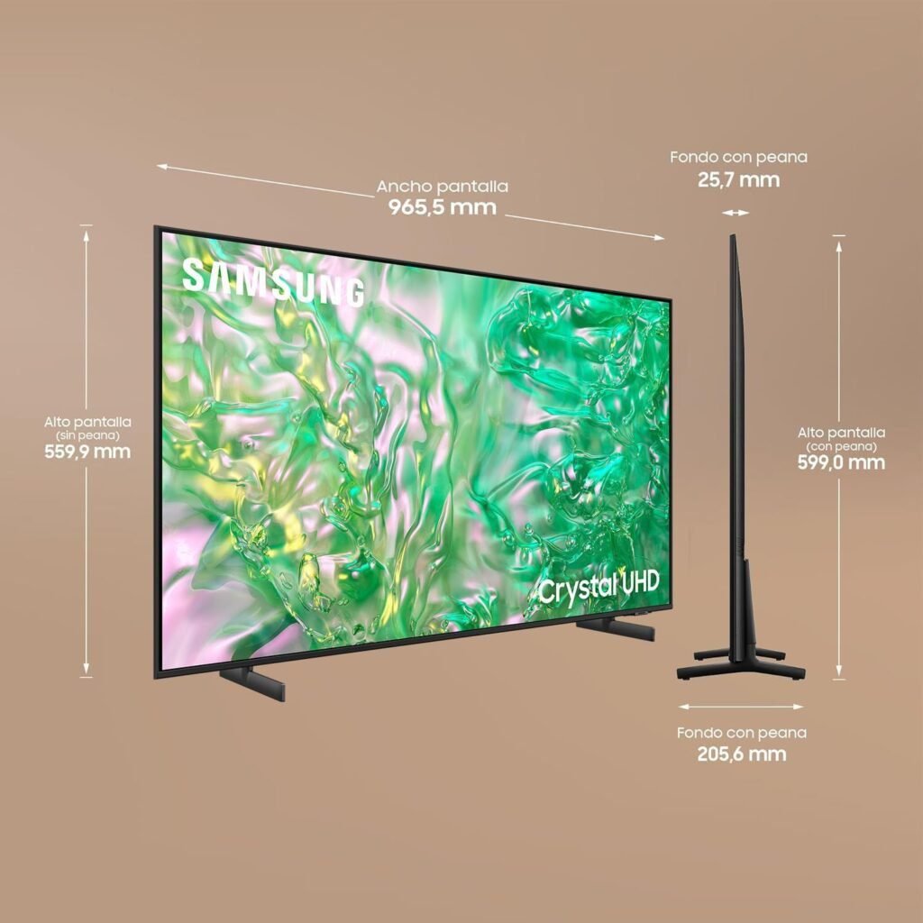 Imagen del **SAMSUNG TV Crystal UHD 4K 2024 43DU8005** de 43 pulgadas. Smart TV con calidad de imagen 4K UHD, tecnología Crystal UHD y diseño elegante. Ideal para disfrutar de contenido en alta definición con colores vibrantes y conectividad inteligente.