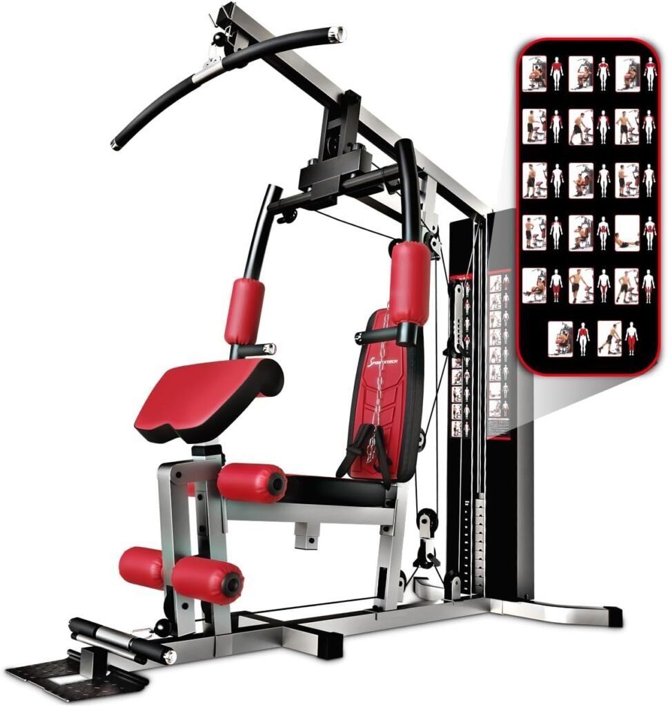Imagen de la estación de fuerza **Sportstech HGX100/HGX200/HGX300**, una máquina de entrenamiento premium para el hogar. Diseño robusto y multifuncional para un entrenamiento de fuerza variado y eficiente.