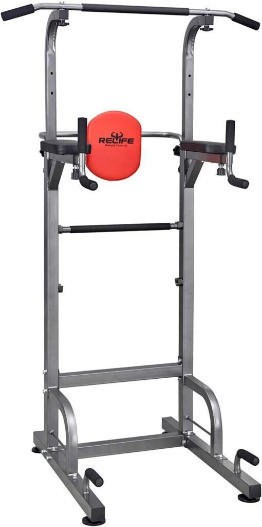 Imagen del producto RELIFE REBUILD YOUR LIFE Torre de Entrenamiento Power Tower. Estación de entrenamiento multifuncional para ejercicios de fuerza, dominadas, fondos y abdominales. Ideal para gimnasio en casa. Opiniones y características detalladas.