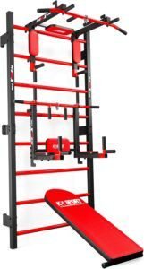 Imagen del juego de entrenamiento K-Sport con espaldera, estación de dip y barra de dominadas. Equipo multifuncional ideal para entrenamiento en casa, calistenia y fortalecimiento muscular. Diseño robusto y versátil para distintos ejercicios de fuerza.