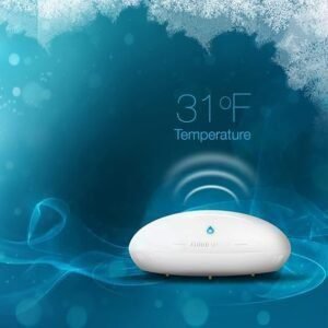 Sensor de Fugas de Agua FIBARO FGBHFS-101 – Detector inteligente de inundaciones inalámbrico compatible con HomeKit, diseño compacto y elegante, ideal para prevenir daños por agua en el hogar.