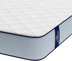 Cecotec Colchón Viscoelástico Flow ViscoCare 1900 de 90x190cm – Vista del colchón en posición horizontal mostrando su diseño ergonómico, acolchado viscoelástico y acabados de alta calidad. Ideal para conocer las opiniones sobre el confort y la adaptabilidad del colchón Cecotec ViscoCare 1900.