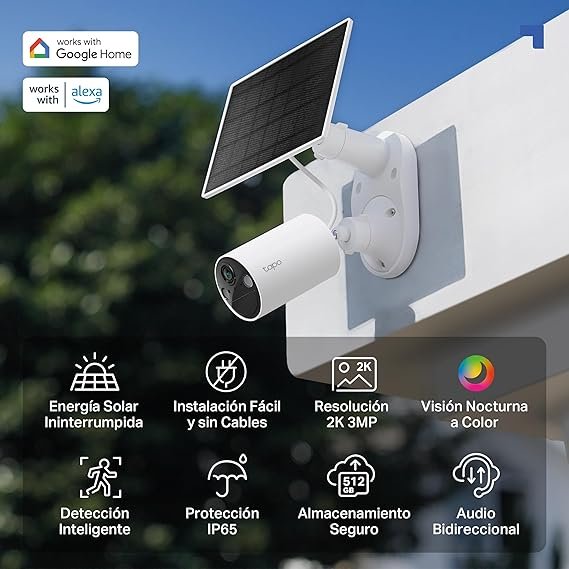 Cámara de vigilancia Tapo C410 Kit con panel solar y batería para exterior, detección de personas por inteligencia artificial, ideal para seguridad del hogar