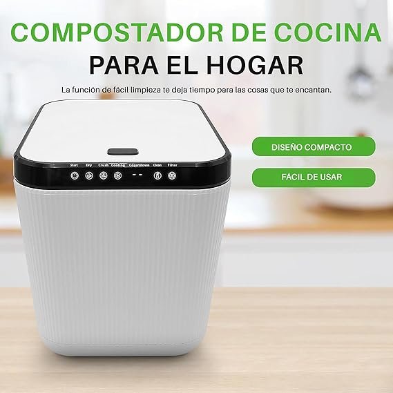 Imagen del compostador eléctrico NutriChef de 3 litros, diseño compacto y moderno ideal para cocinas; dispositivo automático para reciclaje de residuos orgánicos domésticos, eficiente y fácil de usar.