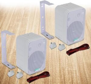 Par de altavoces Pyle inalámbricos para pared o techo, resistentes al agua e ideales para exteriores e interiores. Diseño impermeable y duradero, perfectos para sonido de alta calidad en patios, terrazas o espacios cerrados.