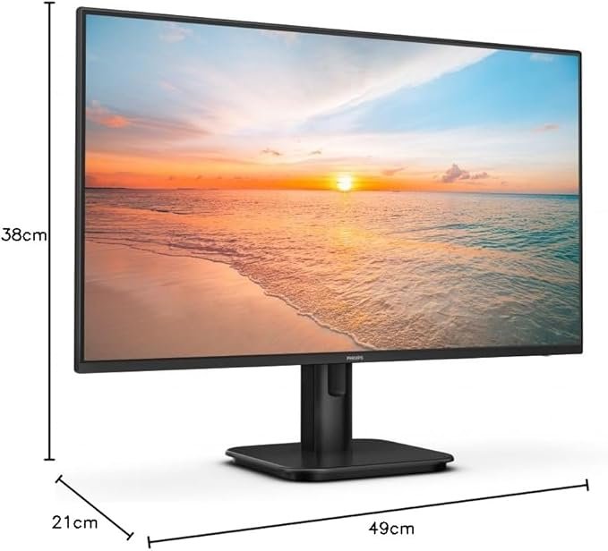Imagen del monitor Philips 24E1N1100A de 24 pulgadas con resolución Full HD, diseño elegante en color negro y altavoces integrados, ideal para oficinas y entretenimiento en casa.