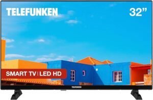 Smart TV Telefunken 32DTHV725 2025 de 32 pulgadas en HD, diseño moderno y compacto ideal para cualquier espacio, imagen nítida y acceso a plataformas de streaming.