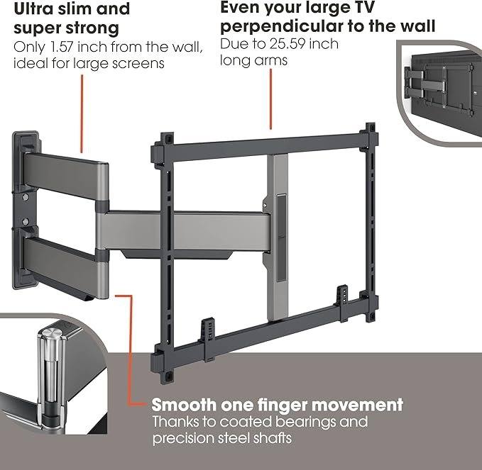 Soporte Vogel's Elite TVM 5645 giratorio y ultrafino para televisores de 40 a 77 pulgadas, diseño elegante en color negro con brazo extensible y ajustable, ideal para montaje en pared y máxima flexibilidad de visualización.