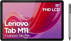 Imagen de la Lenovo Tablet Tab M11 con pantalla táctil de 11 pulgadas, diseño moderno y estilizado, ideal para entretenimiento, estudio y productividad.