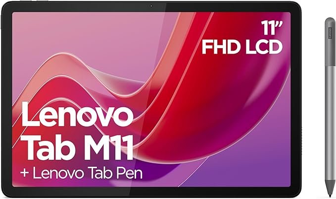 Imagen de la Lenovo Tablet Tab M11 con pantalla táctil de 11 pulgadas, diseño moderno y estilizado, ideal para entretenimiento, estudio y productividad.