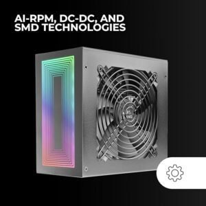 Imagen de la fuente de alimentación Mars Gaming MPB750S ATX ARGB 750W, diseño moderno con iluminación ARGB personalizable, ideal para configuraciones gaming de alto rendimiento.