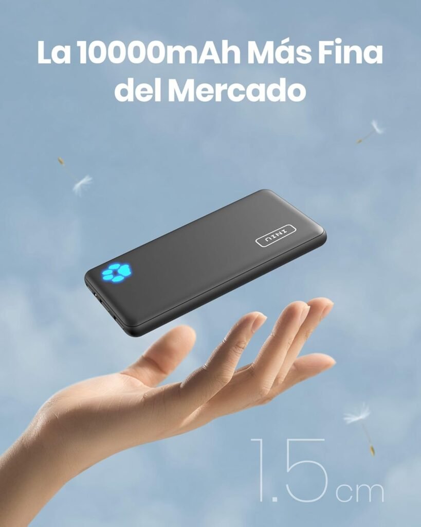 Power Bank INIU 10000mAh ultra delgado con triple puerto USB C, carga rápida 3A – batería externa portátil ideal para móviles y dispositivos electrónicos, diseño compacto y elegante.