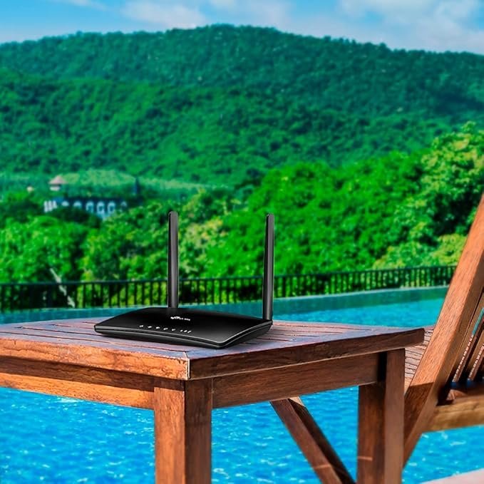 Imagen del router TP-Link Archer MR202 con ranura SIM, WiFi Dual-Band AC750 Mbps, tres puertos LAN y un puerto LAN/WAN, ideal para conexiones 4G LTE rápidas y estables en el hogar o la oficina.