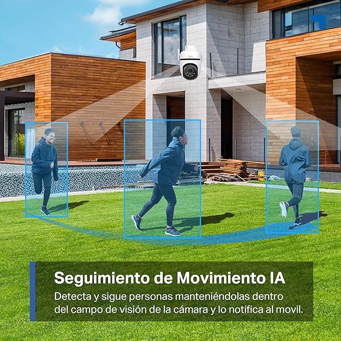 Imagen de la cámara de vigilancia Tapo C520WS para exterior, con diseño compacto y moderno, ofrece rotación de 360°, resolución 2K QHD y visión nocturna en color con tecnología Starlight. Ideal para seguridad del hogar y monitoreo en exteriores.