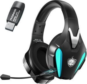 Auriculares Gaming Inalámbricos PHOINIKAS con micrófono para PS4, PS5 y PC – Diseño ergonómico, sonido envolvente y conexión sin cables para una experiencia de juego inmersiva.