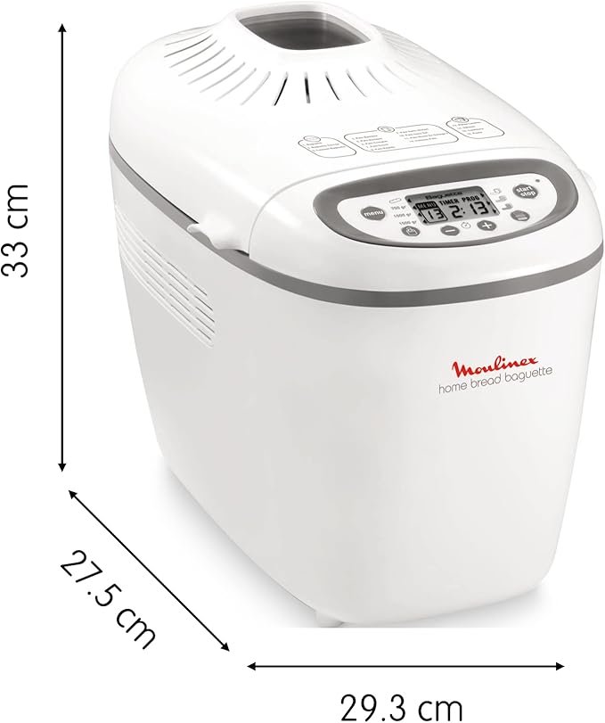 Imagen de la panificadora Moulinex OW6101 Home Baguette de 1650 W, con diseño compacto y elegante, capacidad de hasta 1,5 kg y 16 programas automáticos, ideal para elaborar panes caseros de diferentes tipos.