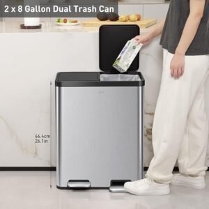 Producto "EKO Essential Recycle Step": cubo de basura de cocina de acero inoxidable de 30L + 30L, diseño moderno y funcional, ideal para reciclaje doméstico.