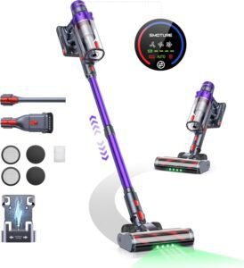 Aspiradora sin cable VAC02 de 550W y 45KPA, diseño moderno y portátil, ideal para limpieza del hogar eficiente con hasta 60 minutos de autonomía.