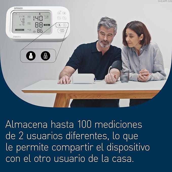 Tensiómetro OMRON X7 Smart AFib en primer plano, mostrando su diseño moderno y pantalla grande; ideal para medir la presión arterial y detectar fibrilación auricular en casa, opiniones y reseñas positivas sobre su precisión y facilidad de uso.