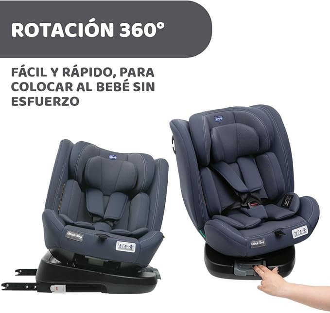 Silla de coche Chicco Unico Evo I-Size Classic en color gris, vista de perfil, mostrando el sistema ISOFIX instalado en un vehículo, adecuada para bebés y niños de 40 a 150 cm. Diseño ergonómico y acolchado para máxima seguridad y confort en los viajes.