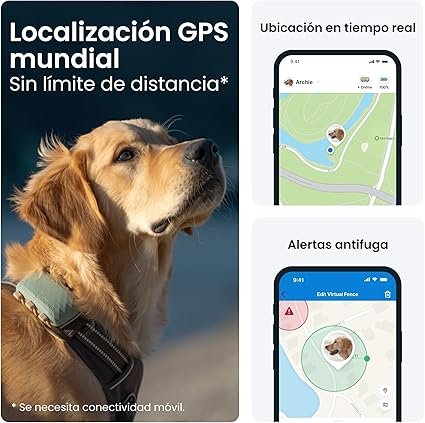 Imagen del localizador Tractive GPS para perros XL, mostrando un diseño resistente y compacto, ideal para razas grandes. Incluye detalles destacados como su autonomía de hasta 1 mes y localización en tiempo real en todo el mundo. Perfecto para ilustrar opiniones sobre el Tractive GPS para perros XL.