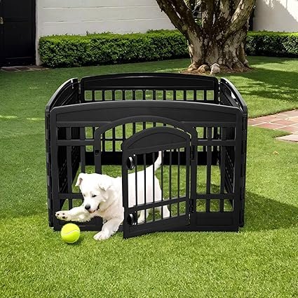 Imagen del parque para perros Iris Ohyama con 4 paneles de 60 cm de altura, estructura robusta y segura, ideal para interior y exterior. Diseño versátil para adaptarse a diversos espacios, ofreciendo un área cómoda y protegida para mascotas.