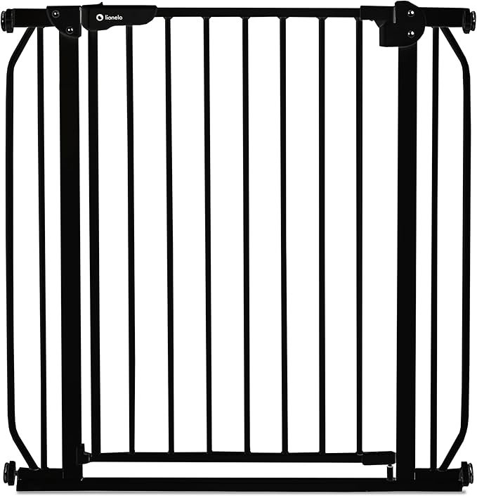 Imagen de la rejilla de protección para escaleras LIONELO Truus Slim, instalación sin taladrar, diseño moderno en color blanco, ideal para la seguridad infantil en el hogar.