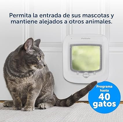 Imagen del producto PetSafe Microchip para Gato y Mascota con Tapa y 4 Opciones de Cierre: puerta inteligente blanca diseñada para controlar el acceso de tu gato mediante microchip, ideal para mayor seguridad y comodidad en el hogar.