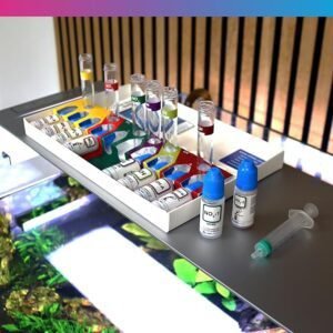 Imagen del kit de análisis de agua NT Labs NT170 Multi Test 6 en 1, mostrando el contenido del producto utilizado para medir parámetros esenciales en acuarios, ideal para revisar opiniones sobre su efectividad y precisión.