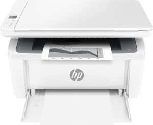 Impresora HP LaserJet M140w 7MD72F multifunción monocromo A4 con impresión a doble cara – vista del producto elegante y compacta ideal para oficinas domésticas o pequeños negocios.