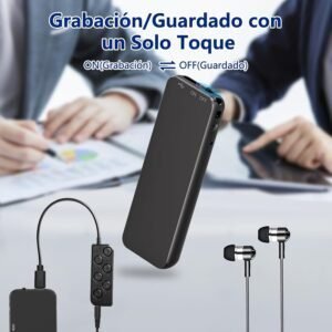 Imagen del producto 40H Grabadora de Voz, mini grabadora de voz de 64GB con funda incluida, diseño compacto y portátil ideal para entrevistas, clases, reuniones y uso profesional.