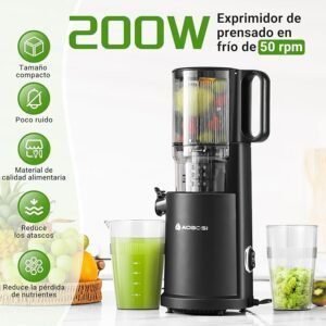 Extractor de Jugos AOBOSI de 126MM Prensado en Frío - diseño moderno, boca ancha para frutas enteras, motor potente y componentes de alta calidad para un jugo más nutritivo y natural.