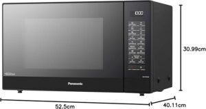 Horno microondas y grill Panasonic NN-GT46KBSUG de 31 litros en acero inoxidable, con plato giratorio y potencia de 1000 W, ideal para cocinar y calentar de manera rápida y eficiente.