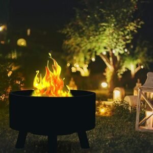 Imagen del brasero exterior redondo Relaxdays de 40,5x58,5 cm, mostrando su diseño moderno en metal resistente, ideal para jardín o terraza, perfecto para conocer opiniones sobre su calidad y funcionalidad.
