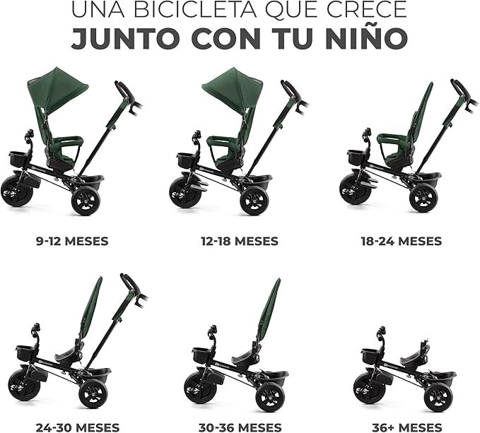 Imagen del triciclo Kinderkraft AVEO para bebé, modelo plegable en color moderno, diseñado como triciclo, trike y bicicleta para niños; ideal para paseos seguros y cómodos.