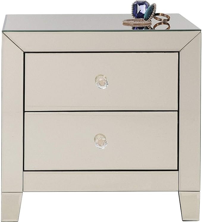 Cómoda Kare Design Pechena Luxury con espejo, mesita de noche elegante de 2 cajones, diseño moderno y sofisticado, dimensiones 50x49x41 cm, ideal para dormitorio, opiniones y valoración del producto.