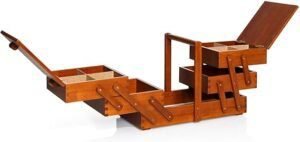 Costurero de madera oscura Prym 612551 tamaño L – Cesta de costura elegante y resistente, ideal para organizar hilos, agujas y accesorios de costura.